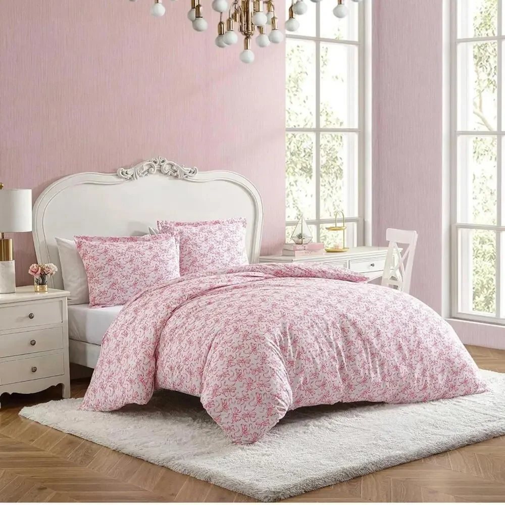 NEW Betsey Johnson Pink BOW Print Duvet Cover Bedding SET KING Pillow Shams